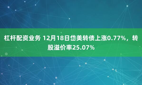 杠杆配资业务 12月18日岱美转债上涨0.77%，转股溢价率25.07%